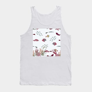 Fish, Coral, and Seaweed on Pale Blue Condensed Tank Top